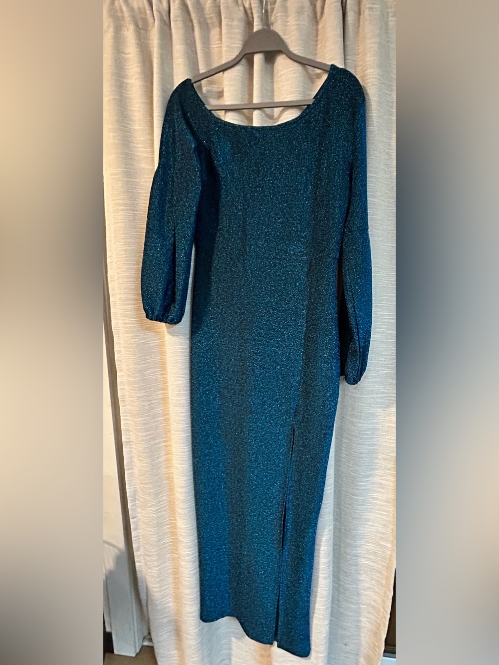 Amazon Shimmery Teal Long Sleeve Evening Dress